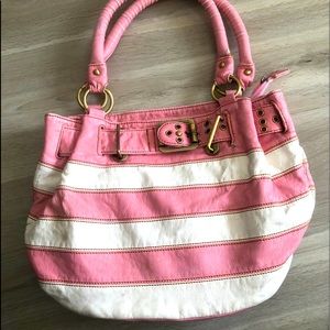 Pink and white fashion handbag